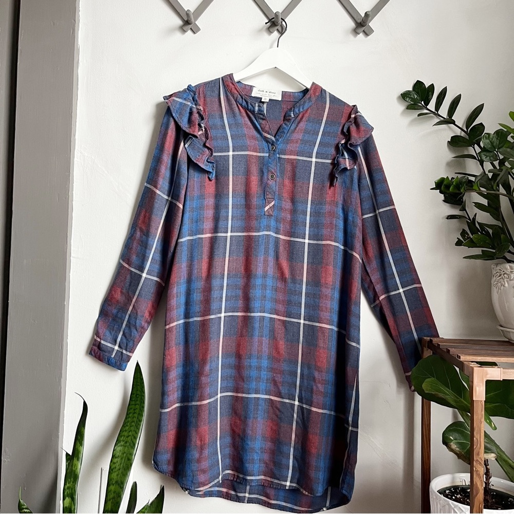 Anthropologie x Cloth & Stone Ruffle Plaid Dress